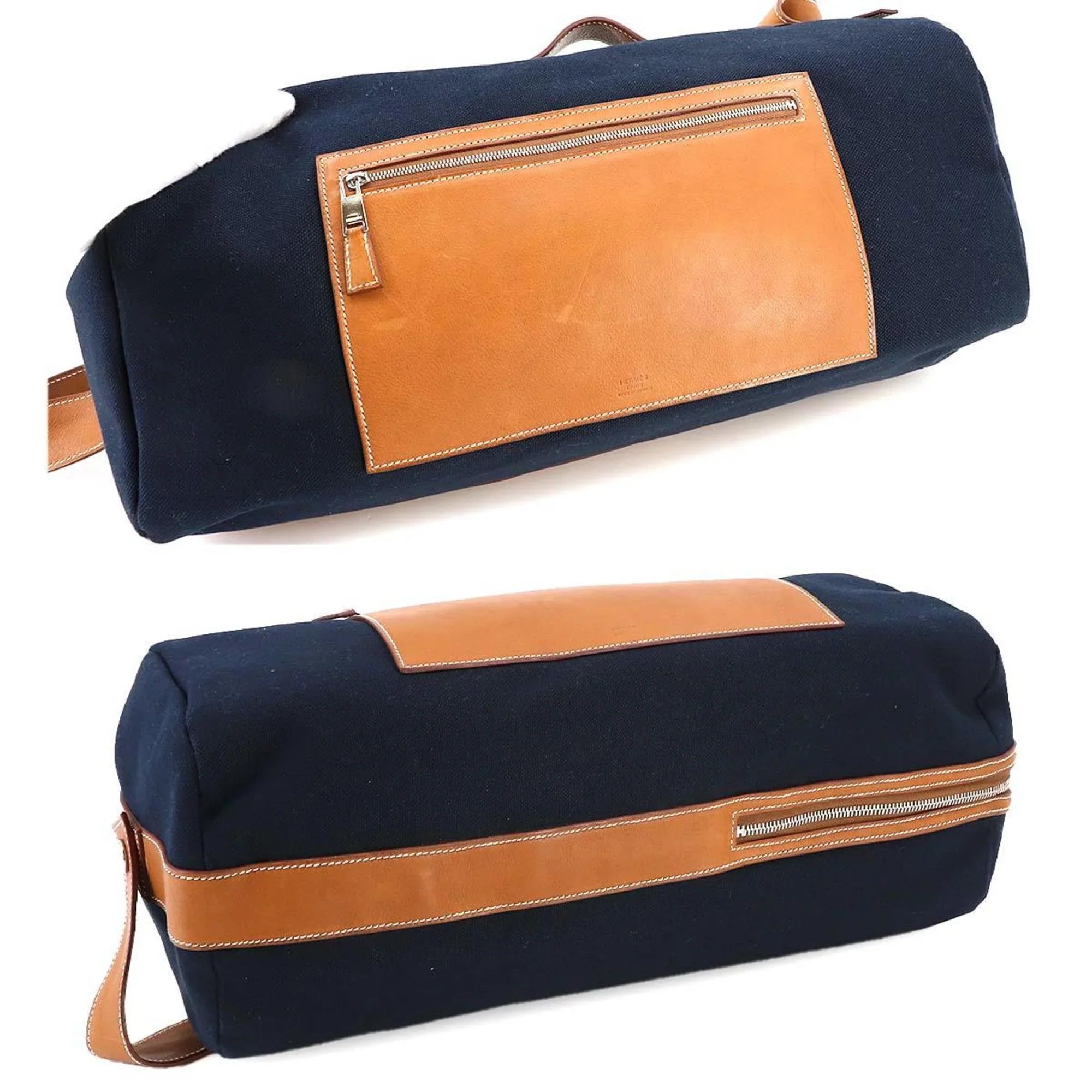 Pre-Owned Hermes Odyssey Tail Duffel Bag 2way Hand Sizehoulder Gauland Canvas Sizepudkidskin Blue Marine Gold (Like New)