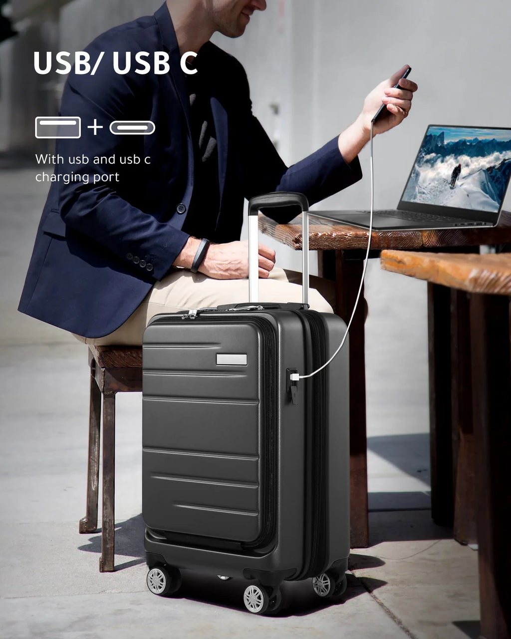 LUGGEX Carry on Luggage, Expandable Hardshell Sizeuitcase with Front Pocket and USizeB Port