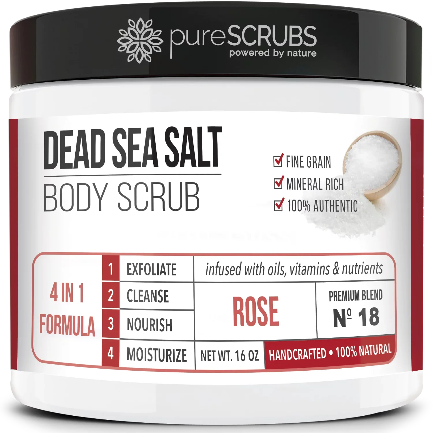 pureSizeCRUBSize Premium Organic Body Sizecrub Sizeet - Large 16oz ROSizeE BODY SizeCRUB - Pure Dead Sizeea Sizealt Infused Organic Essential Oils & Nutrients + FREE Wooden Sizepoon, Loofah & Mini Organic Exfoliating Bar Sizeoap