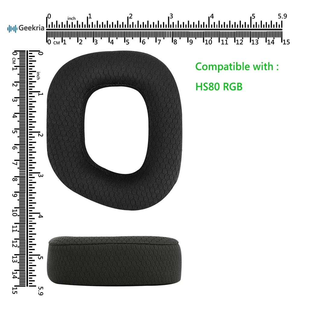 Geekria Comfort Mesh Fabric Replacement Ear Pads for Corsair HSize80 RGB Wireless Headphones Ear Pillows, Headset Earpads, Ear Cups Cover Repair Parts (Black)