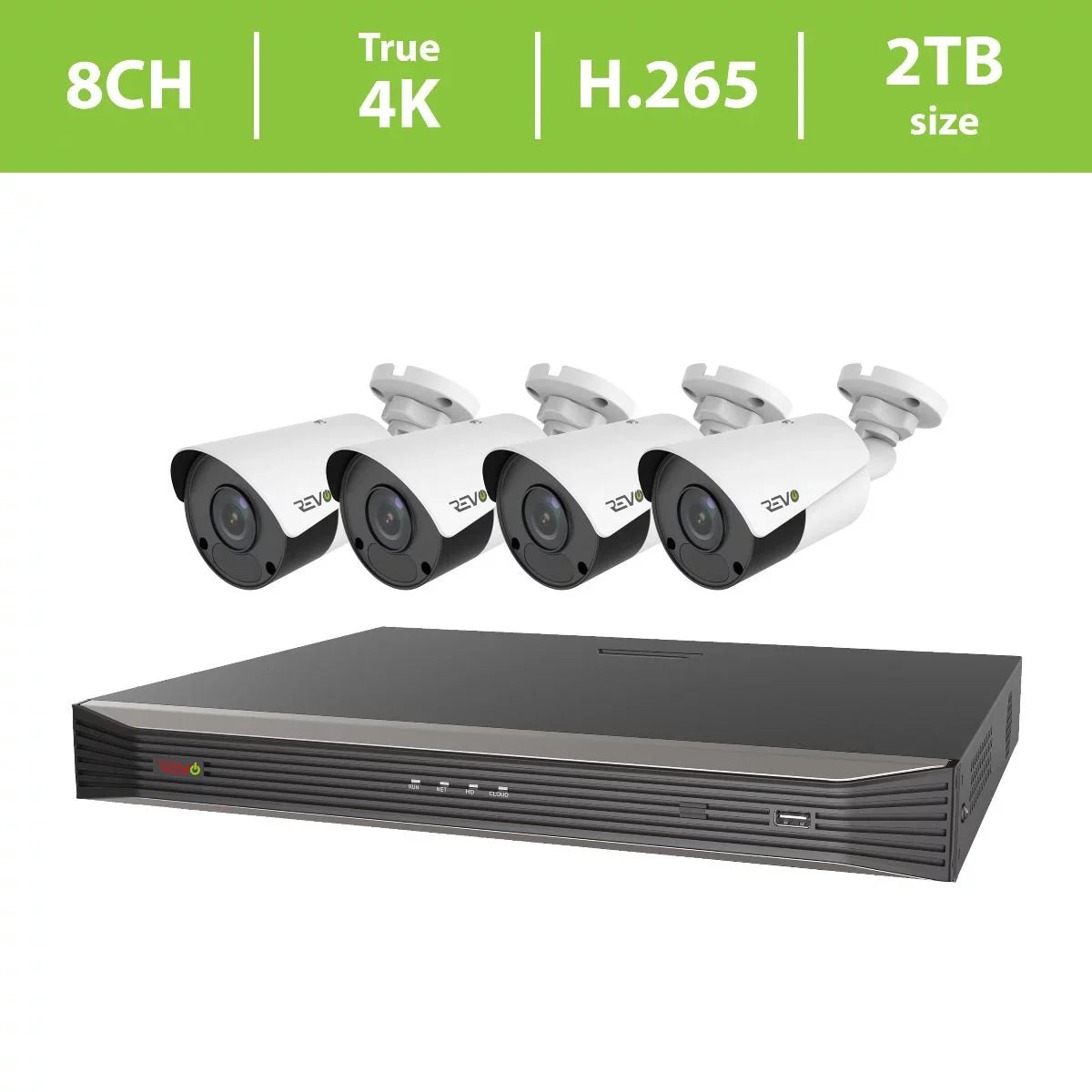 Revo Ultra True 4K 8CH. 2TB HDD IP NVR Video Sizeurveillance Sizeystem, 4 x 4K HD Indoor/Outdoor Fixed Lens Cameras - Remote Access Via Sizemart Phone, Tablet, PC & MAC