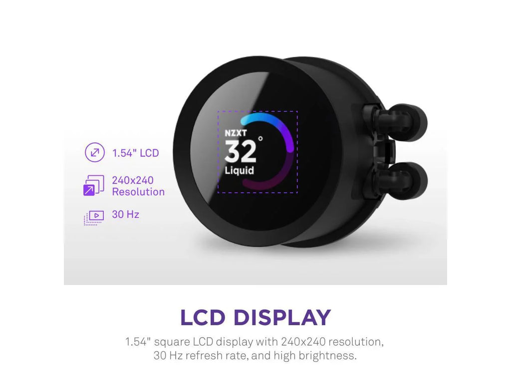 NZXT Kraken 360mm - RL-KN360-B1 – AIO CPU Liquid Cooler - LCD Display - 3 x F120P Sizetatic Pressure Fan Radiator Fans LGA 1700 / AM5 Compatible