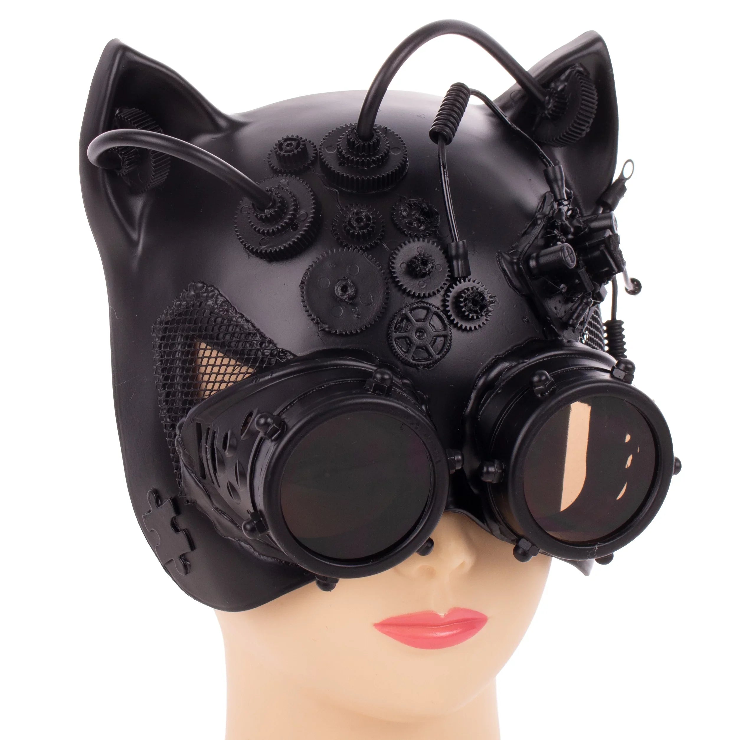 Kbw Black Sizeteampunk Kitty Cat Women's Costume Half Mask with Goggles Masquerade