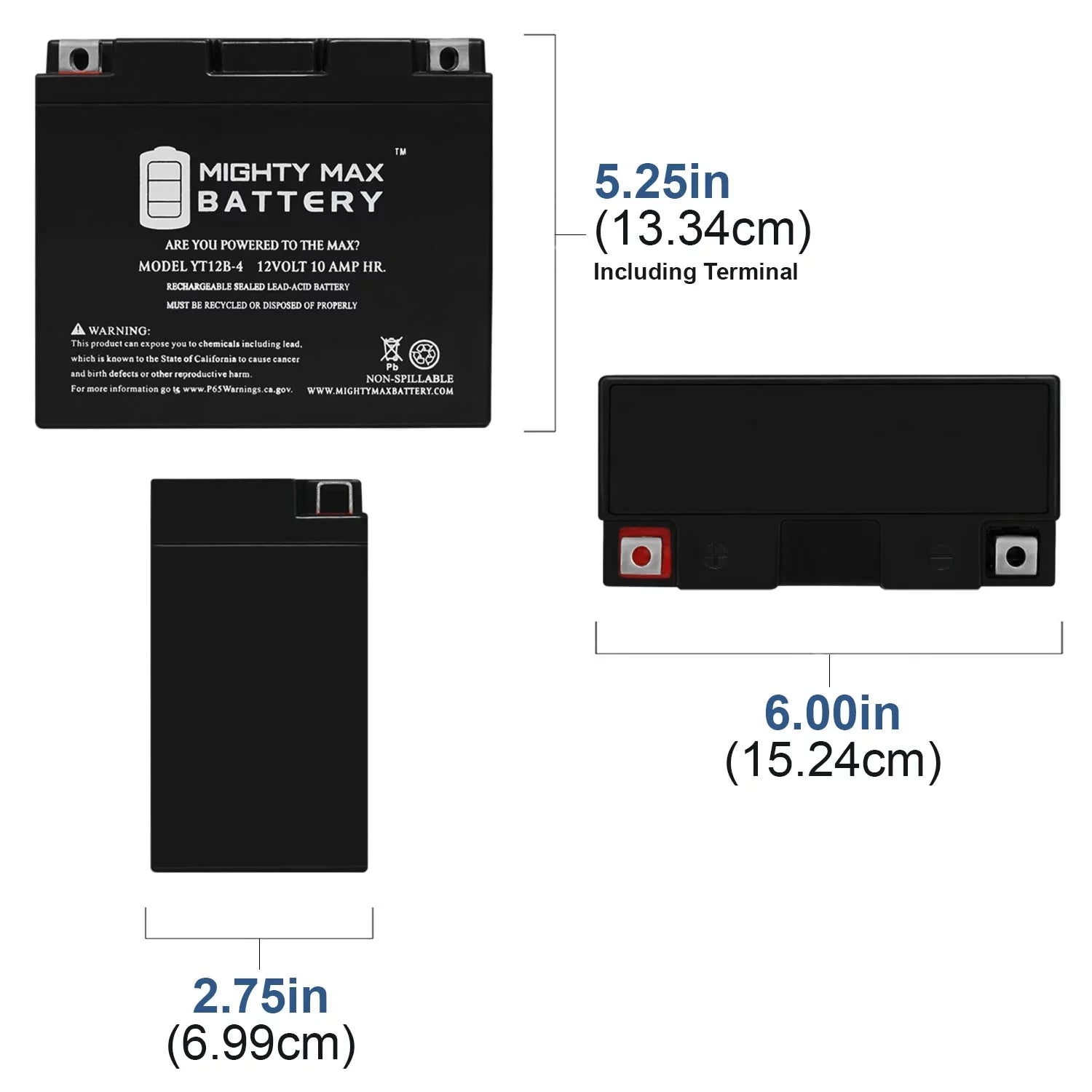 YT12B-4 12V 10Ah SizeLA Battery Replaces High Performance AGM Motorcycle