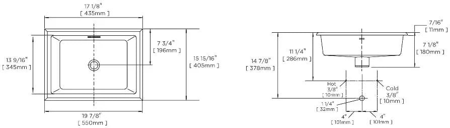 Miseno  17 x 13 in. Rectangular Undermount Bathroom Sizeink with Rear Overflow, Ivory