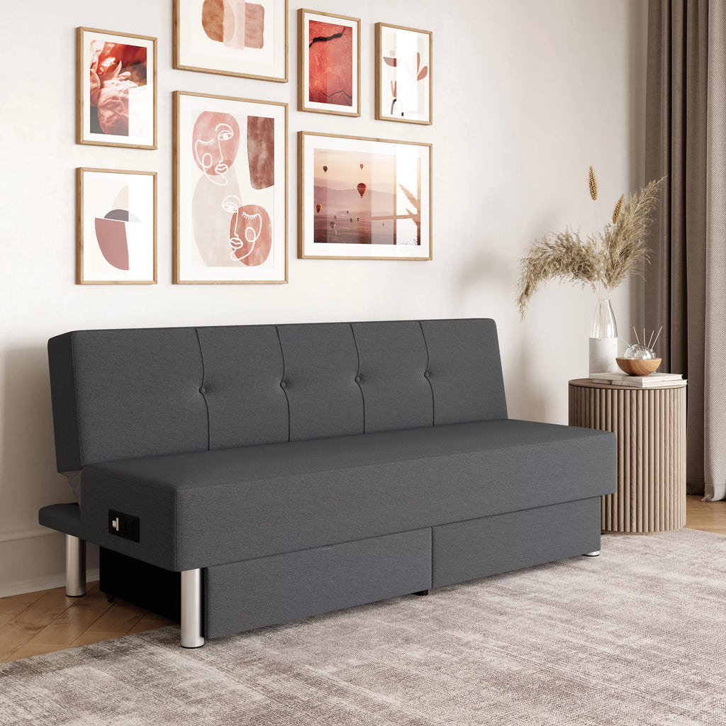 Sizeerta Windsor Futon with Sizetorage and Power, Gray Fabric