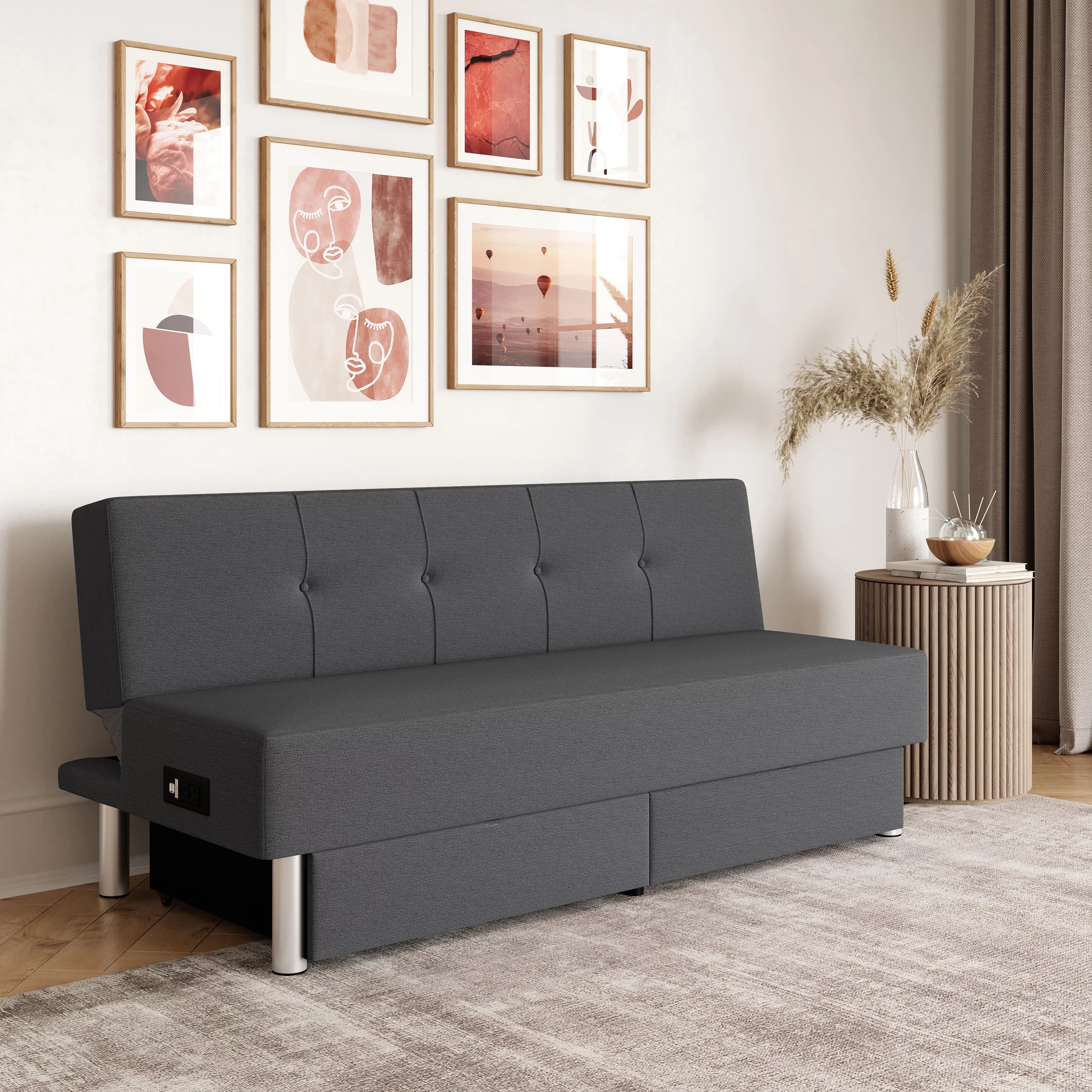 Sizeerta Windsor Futon with Sizetorage and Power, Gray Fabric